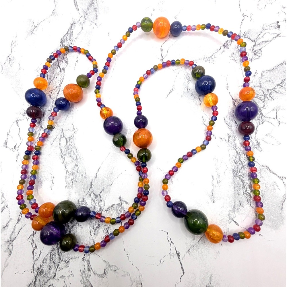 Colorful‎ Glass Bead Necklace 42" Long Seed Bead Boho Slip On Artisan Style